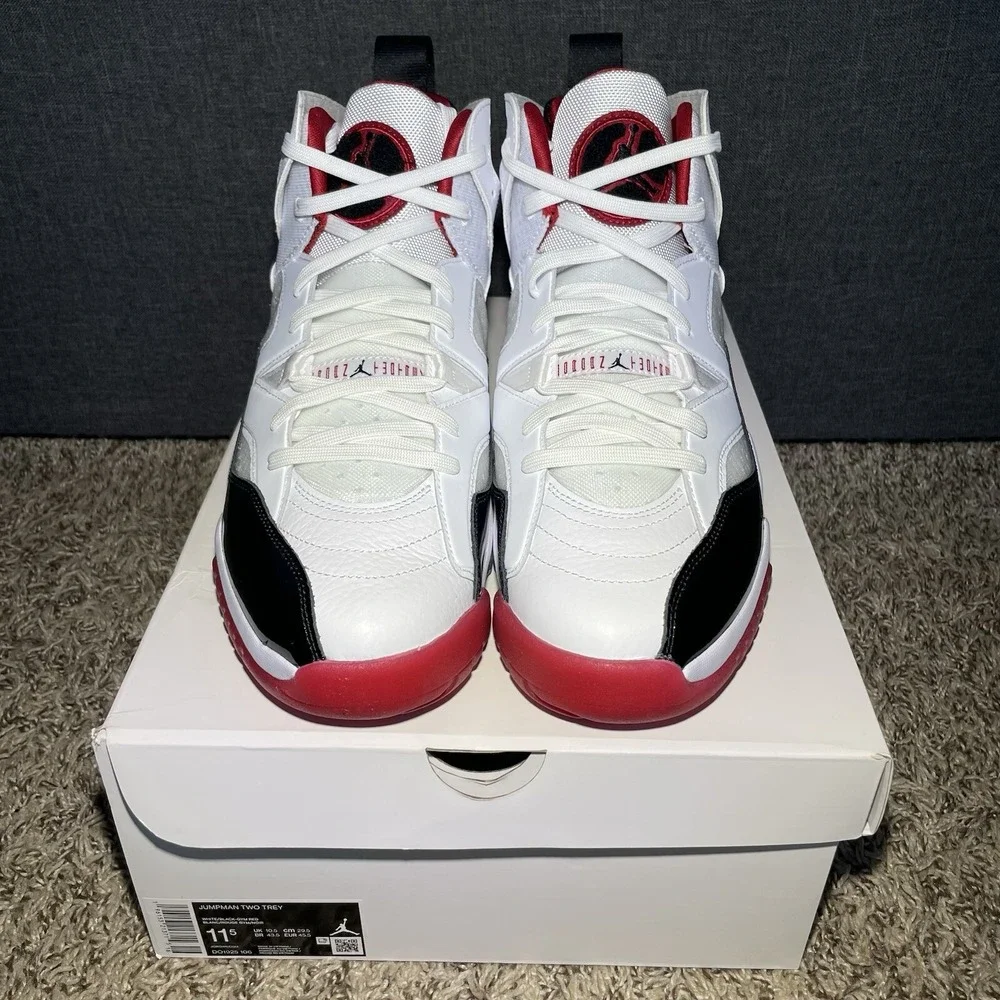 Air Jordan Two Trey Mens 11.5 White Black Red Nike Retro Basketball Shoes NEW